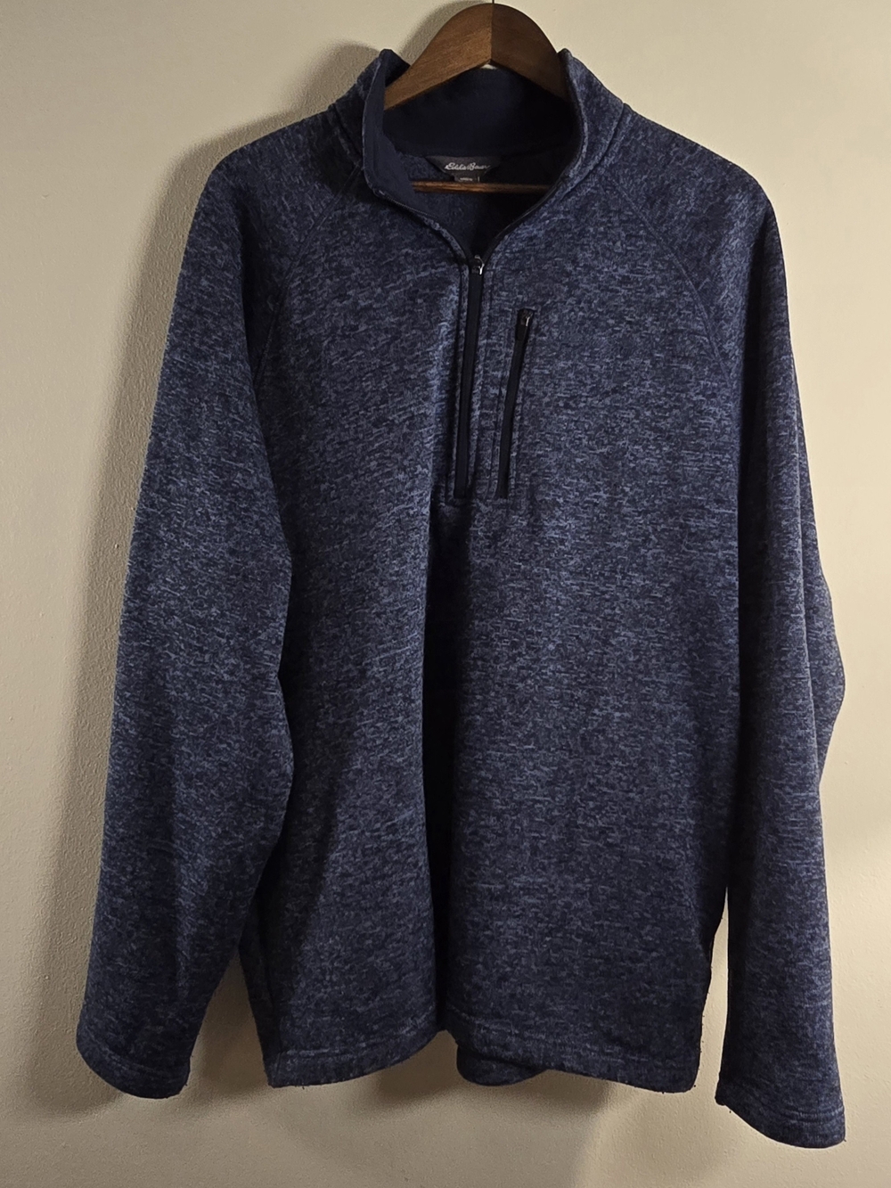 Eddie Bauer Blue Heather Sweater Fleece 1/4 Zip Pullover XL Comfort Tech Pocket